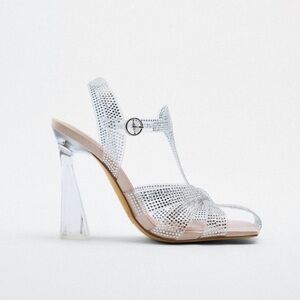 New Zara vinyl cage heels w/rhinestones